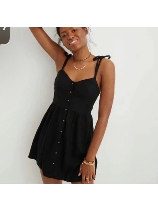 aerie Dresses & Skirts - Aerie Women’s Black Linen Blend Smocked Mini Corset Dress Size Large Babydoll